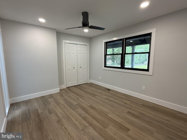 5 Kent Ave, Ocean View, DE 19970 - unfurnished bedroom featuring wood finished floors, baseboards, recessed lighting, a closet, and a ceiling fan