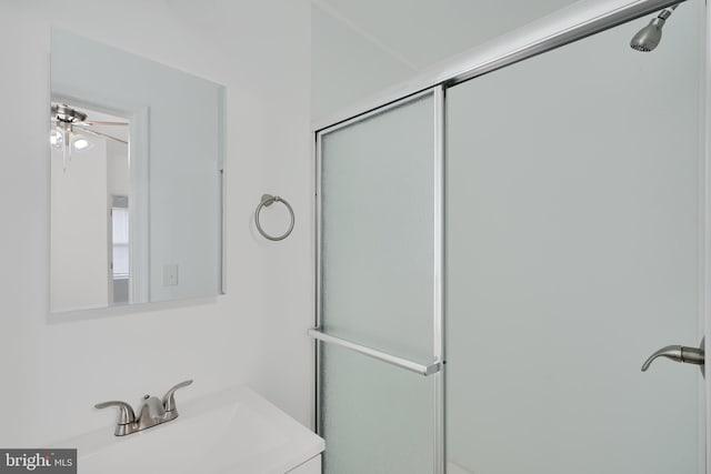 bathroom with a sink and a shower with shower door