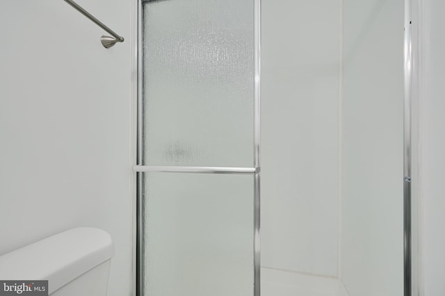 bathroom featuring a shower stall and toilet