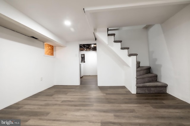 550 N 58th St, Philadelphia, PA 19131 - finished below grade area featuring stairway, wood finished floors, and recessed lighting