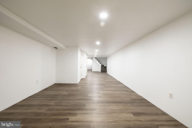 550 N 58th St, Philadelphia, PA 19131 - finished basement featuring stairway, recessed lighting, and dark wood finished floors