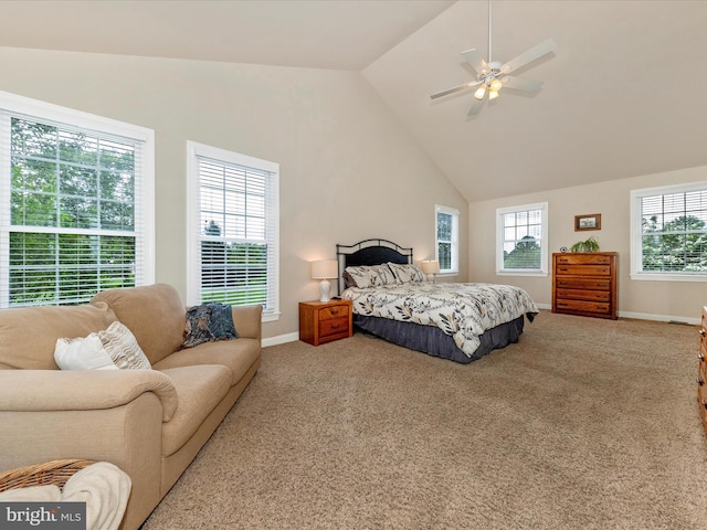 16013 Pheasant Ridge Ct, Woodbine, MD 21797 - carpeted bedroom with baseboards, a ceiling fan, and high vaulted ceiling