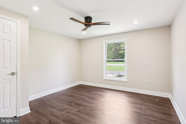 302 Fenwick Rd, Pilesgrove, NJ 08098 - empty room featuring a ceiling fan, dark wood-style flooring, baseboards, and recessed lighting