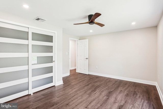 302 Fenwick Rd, Pilesgrove, NJ 08098 - unfurnished bedroom featuring dark wood-style floors, baseboards, recessed lighting, a closet, and ceiling fan