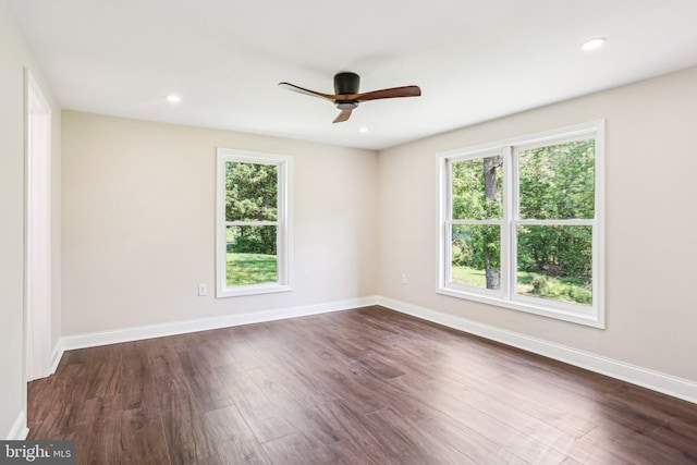 302 Fenwick Rd, Pilesgrove, NJ 08098 - empty room featuring a ceiling fan, dark wood-style floors, baseboards, and recessed lighting
