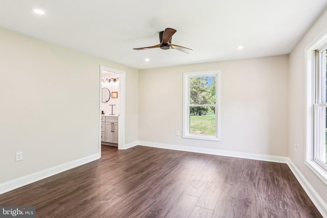302 Fenwick Rd, Pilesgrove, NJ 08098 - spare room with healthy amount of natural light, a ceiling fan, dark wood-style flooring, baseboards, and recessed lighting