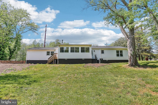 302 Fenwick Rd, Pilesgrove, NJ 08098 - rear view of house with crawl space, a yard, entry steps, and central air condition unit