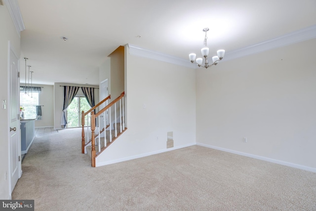 2527 Campus Way N Unit 69, Lanham, MD 20706 - carpeted spare room featuring a chandelier, crown molding, baseboards, and stairway