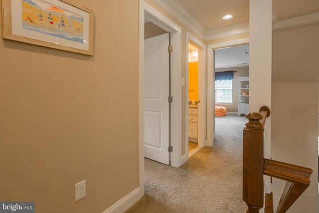 36725 Par Ln Unit 98, Frankford, DE 19945 - hall featuring carpet floors, baseboards, recessed lighting, and crown molding