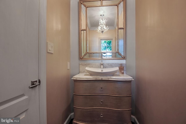 7845 Montvale Way, Mclean, VA 22102 - bathroom with a chandelier and vanity