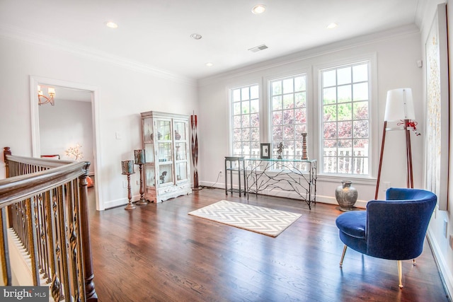 7845 Montvale Way, Mclean, VA 22102 - sitting room with wood finished floors, baseboards, recessed lighting, and crown molding