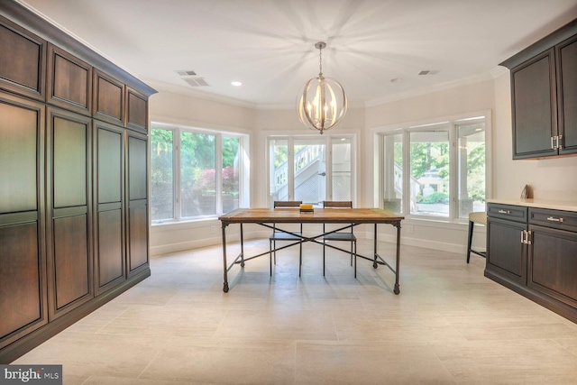 7845 Montvale Way, Mclean, VA 22102 - dining area featuring baseboards, ornamental molding, a chandelier, and recessed lighting
