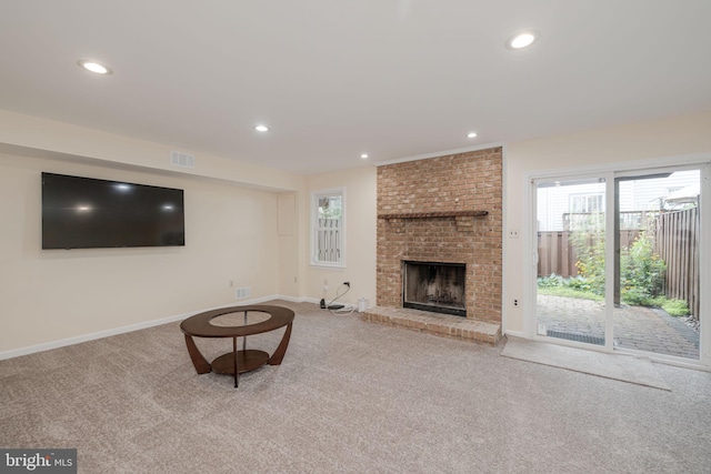 6005 Southward Way, Alexandria, VA 22315 - unfurnished living room featuring carpet floors, recessed lighting, a fireplace, and healthy amount of natural light