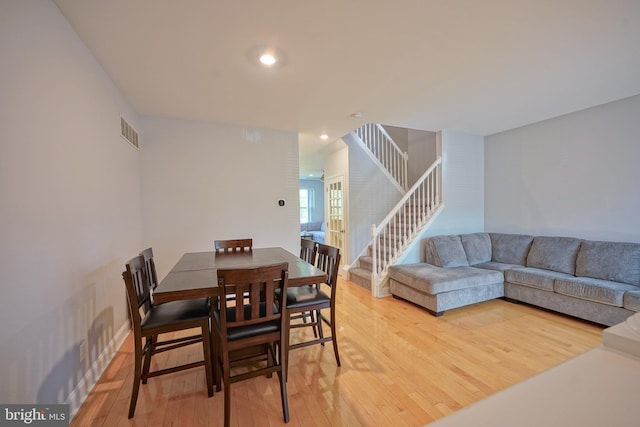 36 Crows Nest Ct, Mount Laurel, NJ 08054 - dining area with stairs, light wood-style flooring, and recessed lighting