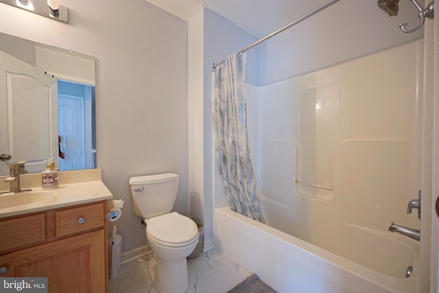 36 Crows Nest Ct, Mount Laurel, NJ 08054 - full bath with marble finish flooring, toilet, shower / bath combination with curtain, vanity, and baseboards