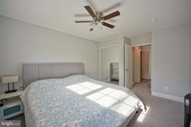 36 Crows Nest Ct, Mount Laurel, NJ 08054 - carpeted bedroom featuring a closet, baseboards, and a ceiling fan