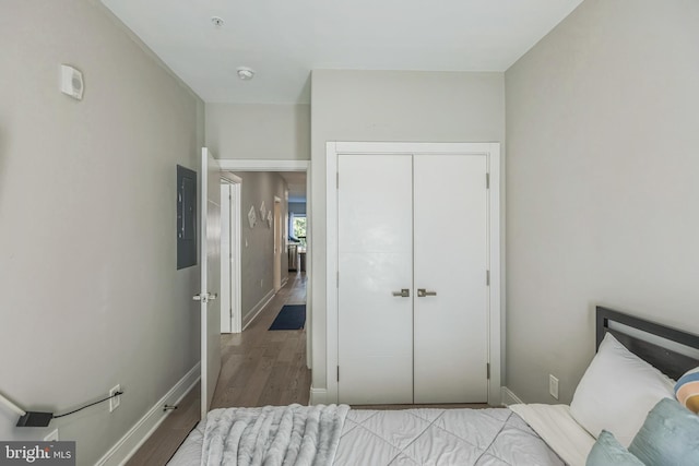 2812 Georgia Ave NW Unit 6, Washington, DC 20001 - bedroom with wood finished floors, electric panel, a closet, and baseboards