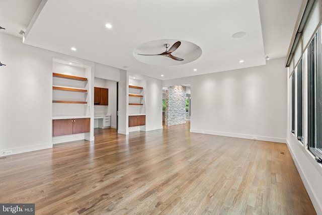3546 N Utah St, Arlington, VA 22207 - unfurnished living room with a ceiling fan, light wood-type flooring, recessed lighting, and baseboards