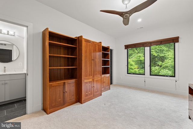 3546 N Utah St, Arlington, VA 22207 - unfurnished living room with a sink, carpet flooring, a ceiling fan, and baseboards