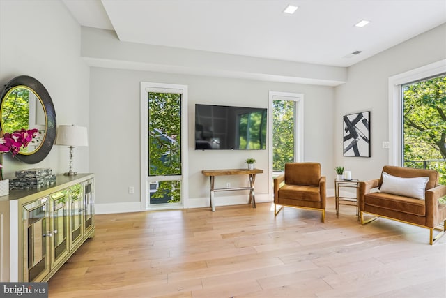 5706 Nevada Ave NW, Washington, DC 20015 - sitting room featuring light wood-type flooring, baseboards, and a bar