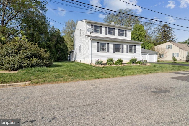 140 Grandview Ave, Hamilton, NJ 08620 - traditional-style home featuring a garage, a chimney, a front yard, and an outdoor structure