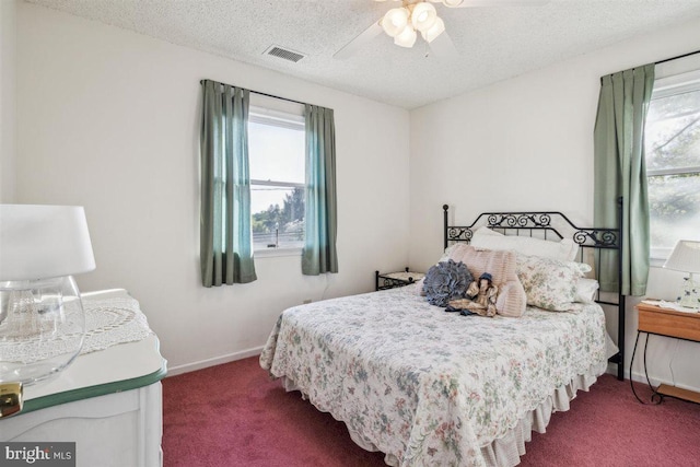 140 Grandview Ave, Hamilton, NJ 08620 - carpeted bedroom with multiple windows, a textured ceiling, baseboards, and a ceiling fan