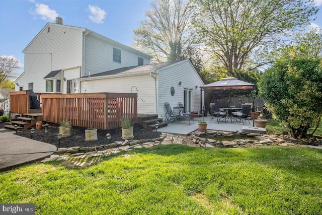 140 Grandview Ave, Hamilton, NJ 08620 - rear view of house featuring a patio area, a wooden deck, a yard, and a chimney