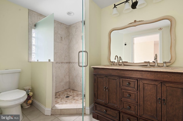 2332 E Baltimore St E, Baltimore, MD 21224 - bathroom with a shower stall, baseboards, tile patterned flooring, toilet, and double vanity