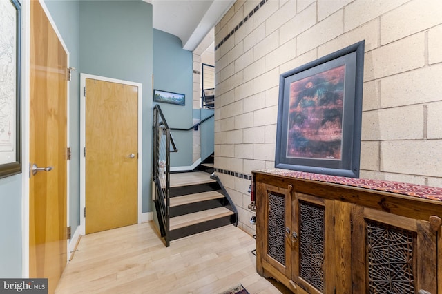 staircase featuring wood finished floors