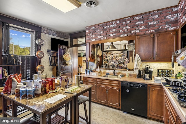 16 N Maple Ave, Smithsburg, MD 21783 - kitchen with black dishwasher, a sink, light countertops, and light carpet
