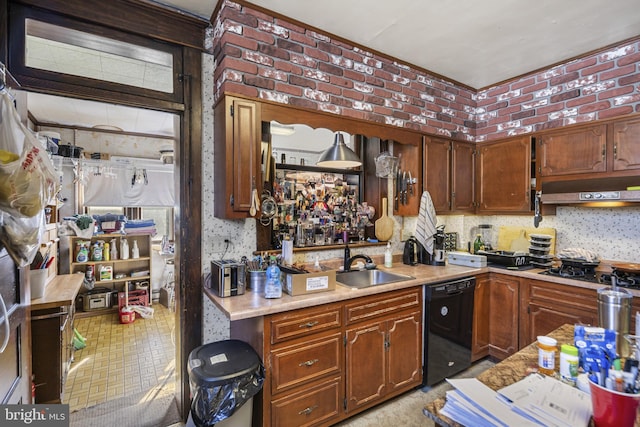 16 N Maple Ave, Smithsburg, MD 21783 - kitchen with black appliances, under cabinet range hood, light countertops, and a sink