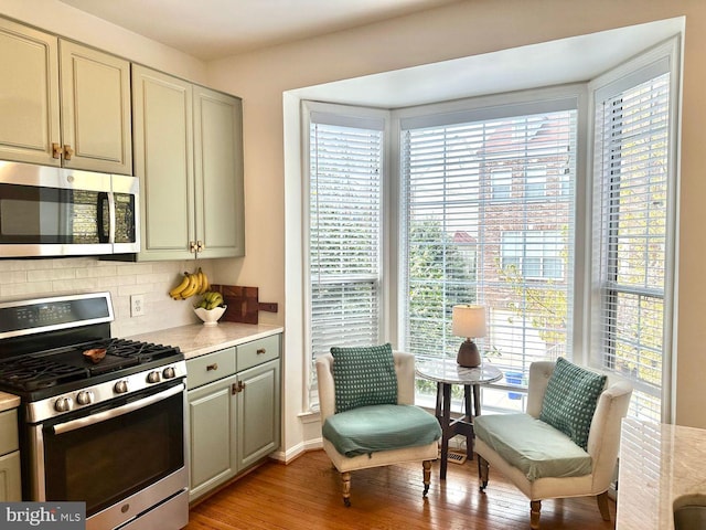 45 Arell Ct, Alexandria, VA 22304 - kitchen featuring appliances with stainless steel finishes, plenty of natural light, backsplash, and light wood-style floors