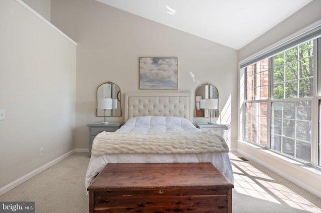 45 Arell Ct, Alexandria, VA 22304 - bedroom with light colored carpet, vaulted ceiling, and baseboards