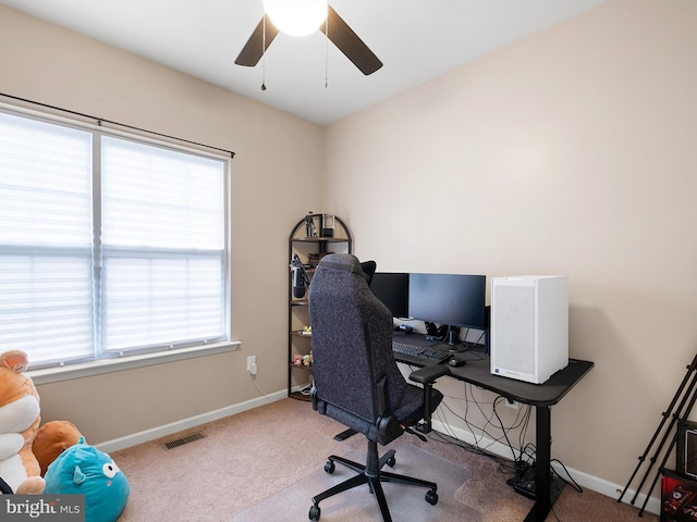 1390 Parish Ave, Claymont, DE 19703 - office area with carpet floors, baseboards, and ceiling fan