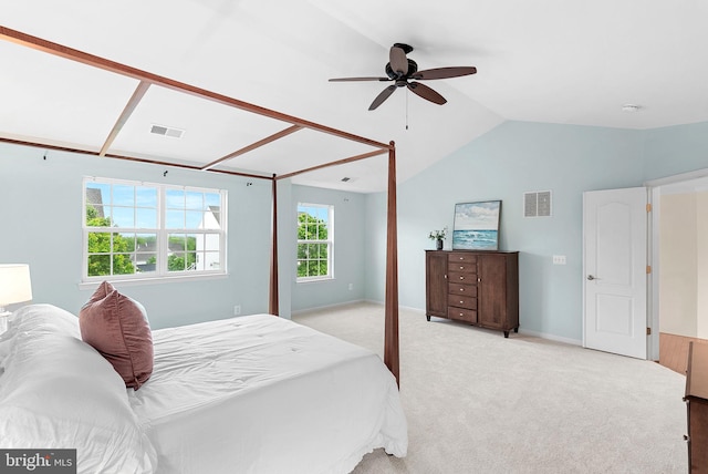 43127 Rocks Way, Leesburg, VA 20176 - bedroom featuring vaulted ceiling, light carpet, a ceiling fan, and baseboards