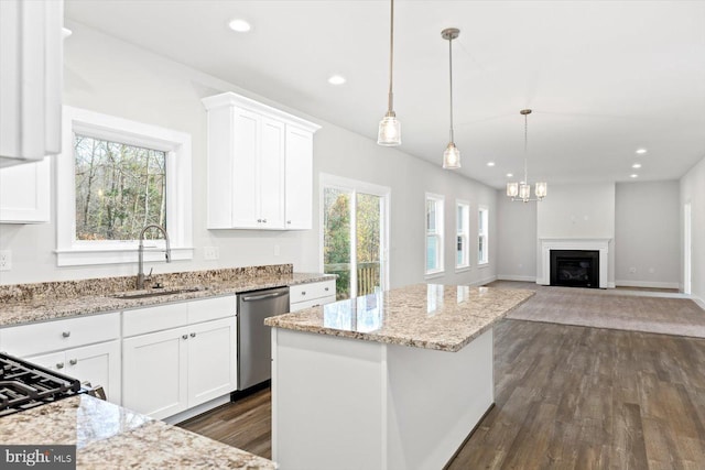 6741 Ginseng Ln, King George, VA 22485 - kitchen with dishwasher, a sink, plenty of natural light, dark wood finished floors, and recessed lighting