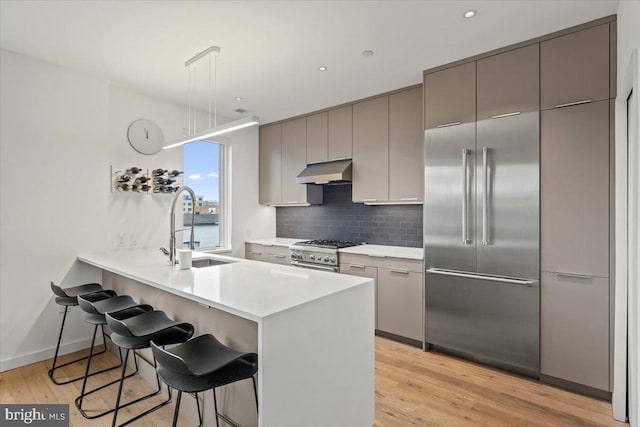 1932 9th St NW Unit R402, Washington, DC 20001 - kitchen with premium appliances, under cabinet range hood, a sink, and gray cabinets