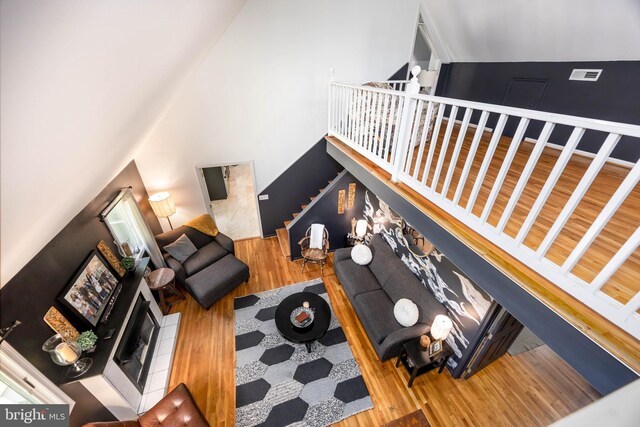 26882 Pratt Rd, Salisbury, MD 21801 - living area with wood finished floors and a towering ceiling