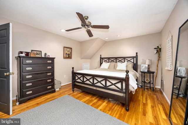 26882 Pratt Rd, Salisbury, MD 21801 - bedroom with light wood finished floors, baseboards, recessed lighting, and a ceiling fan