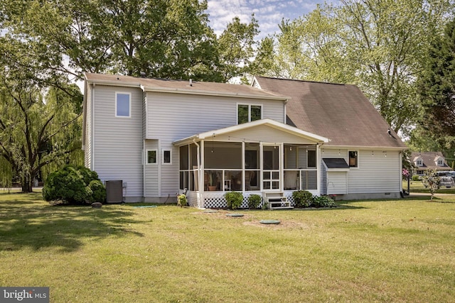 26882 Pratt Rd, Salisbury, MD 21801 - back of house featuring a yard, a sunroom, cooling unit, and crawl space