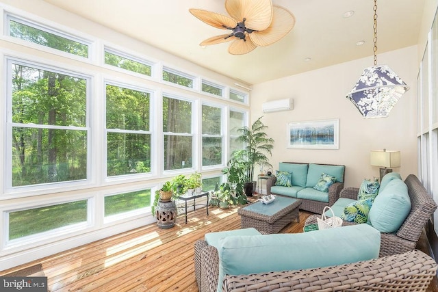 111 Central Parke E, Ocean Pines, MD 21811 - sunroom featuring a wall mounted AC, wood finished floors, and a wooden deck