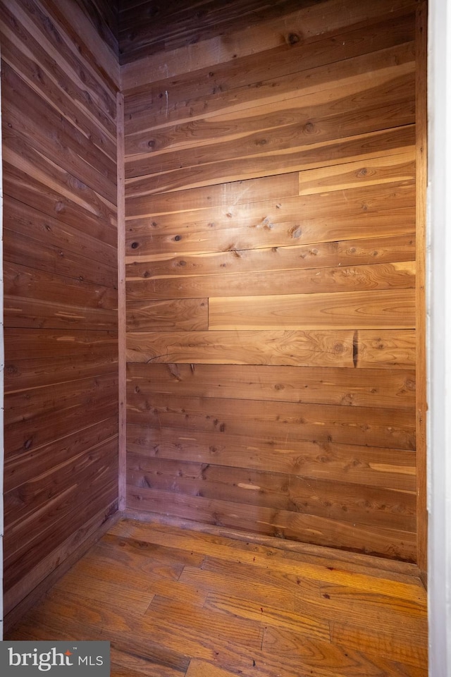 sauna / steam room featuring wooden walls