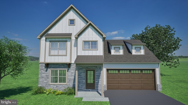 218 Parkside Pl Lot 27, Lancaster, PA 17602 - view of front of home featuring stone siding, a front lawn, driveway, a garage, and board and batten siding