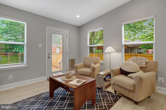 2914 6th St S, Arlington, VA 22204 - sitting room featuring healthy amount of natural light, wood finished floors, baseboards, lofted ceiling, and recessed lighting
