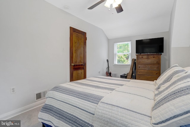 2914 6th St S, Arlington, VA 22204 - bedroom with vaulted ceiling, carpet floors, baseboards, and a ceiling fan