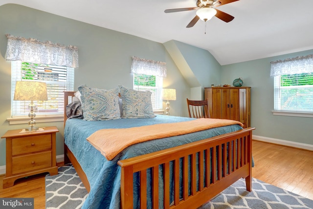 2914 6th St S, Arlington, VA 22204 - bedroom featuring wood finished floors, baseboards, vaulted ceiling, and a ceiling fan
