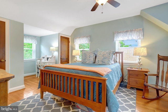 2914 6th St S, Arlington, VA 22204 - bedroom featuring wood finished floors, vaulted ceiling, baseboards, and a ceiling fan