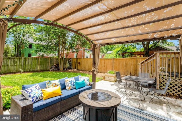 2914 6th St S, Arlington, VA 22204 - view of patio / terrace featuring an outdoor living space with a fire pit, outdoor dining area, and a pergola