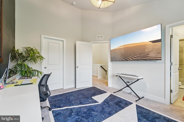 7853 Bluelick Run Rd, Baltimore, MD 21244 - office featuring a high ceiling, carpet flooring, and baseboards