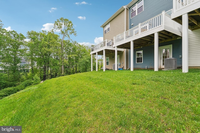 7853 Bluelick Run Rd, Baltimore, MD 21244 - view of green lawn featuring a wooden deck and cooling unit